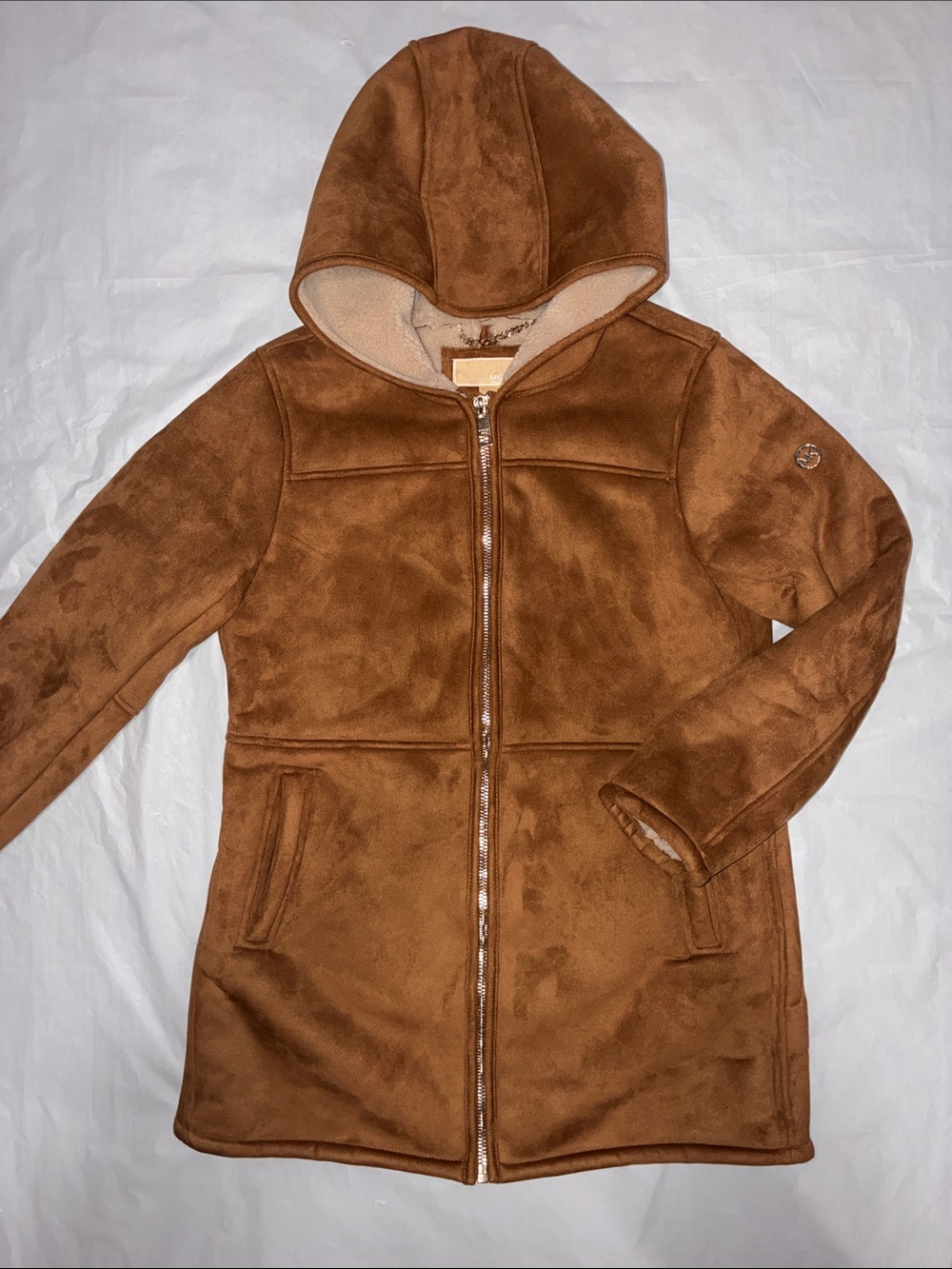 Michael Kors Hooded Teddy Jacket in Chestnut Brown
